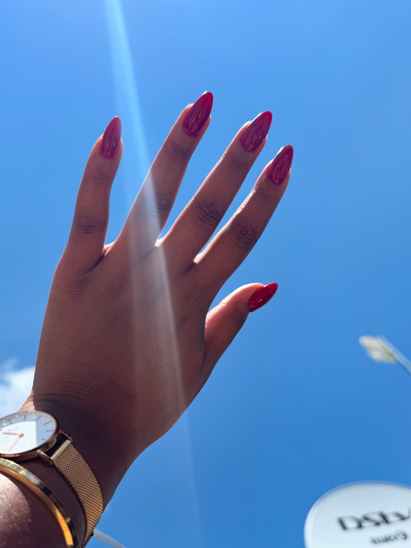 Cherry-red almond nails